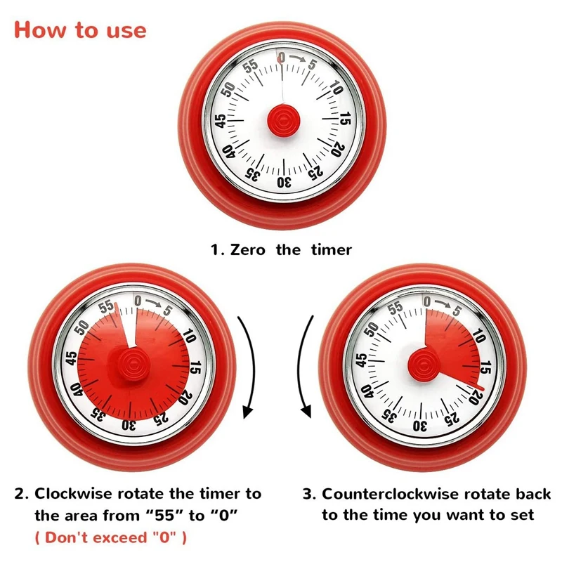 

2 Pack Kitchen Timer Mechanical Countdown Reminder Magnetic Cooking Timer with Loud Alarm Kids Timer (Red and Yellow)