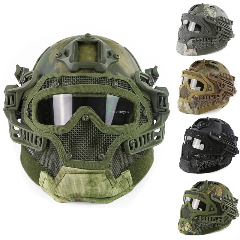 

Full Face Mask Army Shooting Helmet Protection Military Airsoft Paintball Sports Helmet Full Covered Tactical CS Wargame Helmets