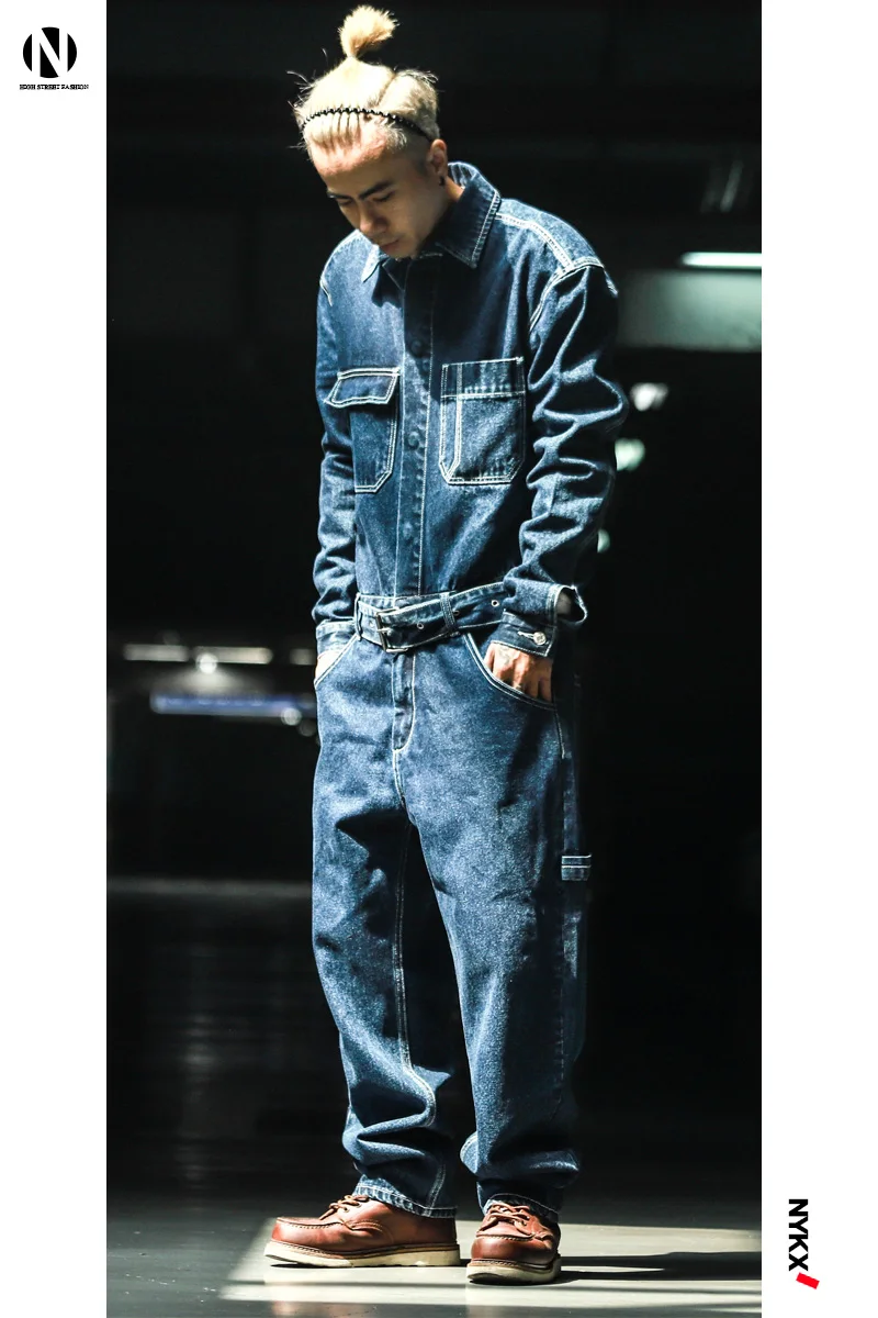 Новый модный джинсовый комбинезон в стиле ретро для мужчин на весну и осень