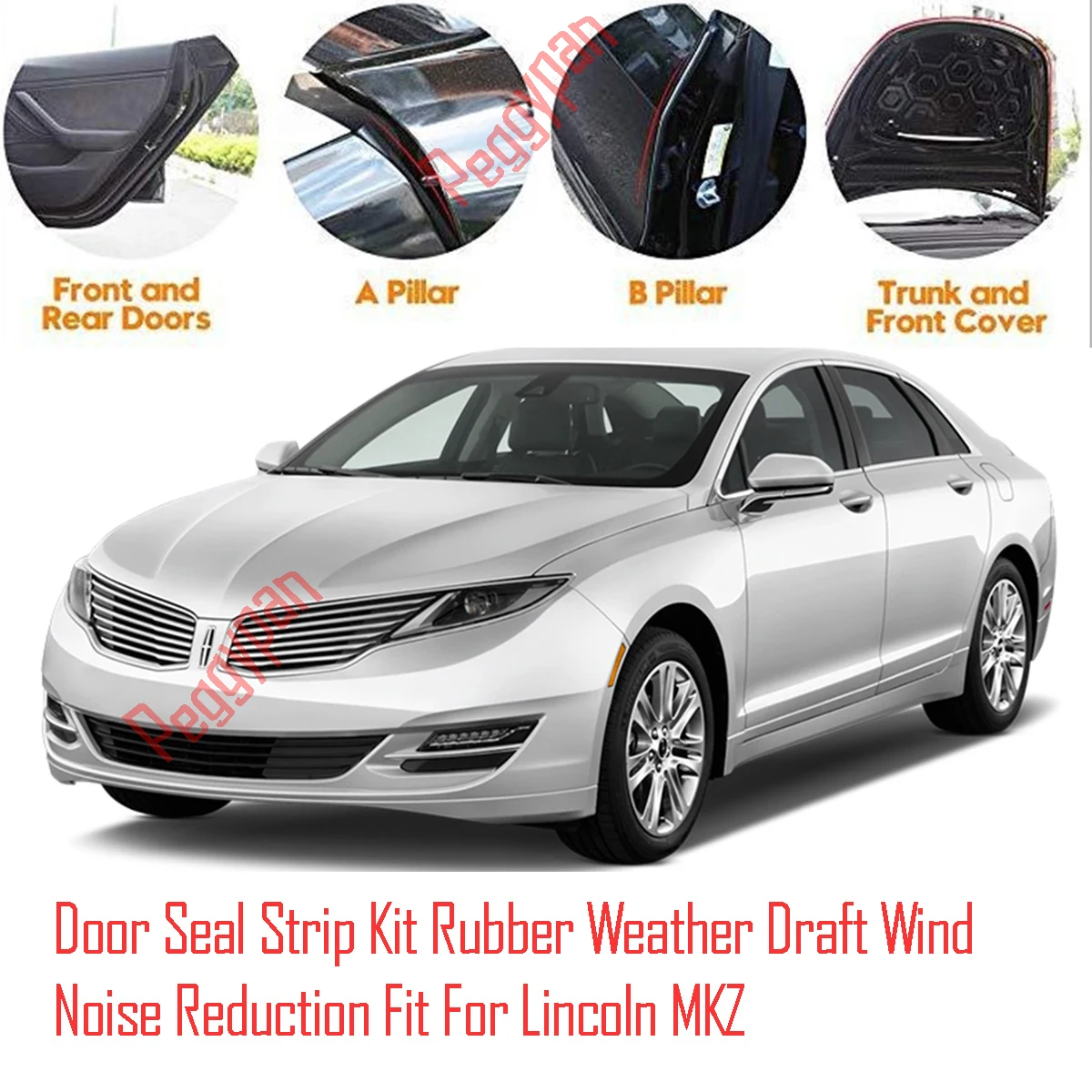 Door Seal Strip Kit Self Adhesive Window Engine Cover Soundproof Rubber Weather Draft Wind Noise Reduction Fit For Lincoln MKZ