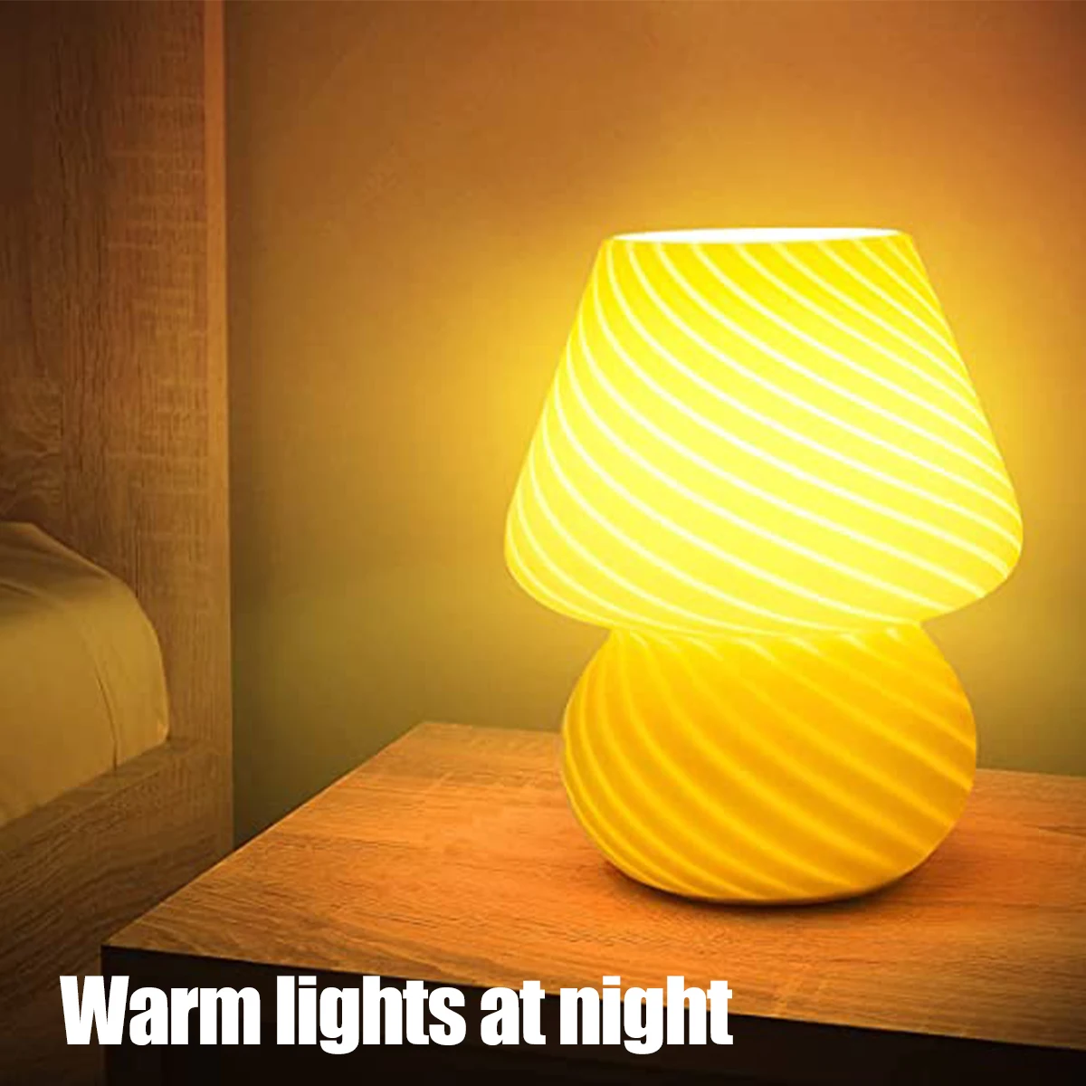 

Настольный светильник в Корейском стиле, стеклянная лампа в виде грибов с USB, 10 уровней яркости, 5 Вт, ночсветильник в полоску, Декор для дома