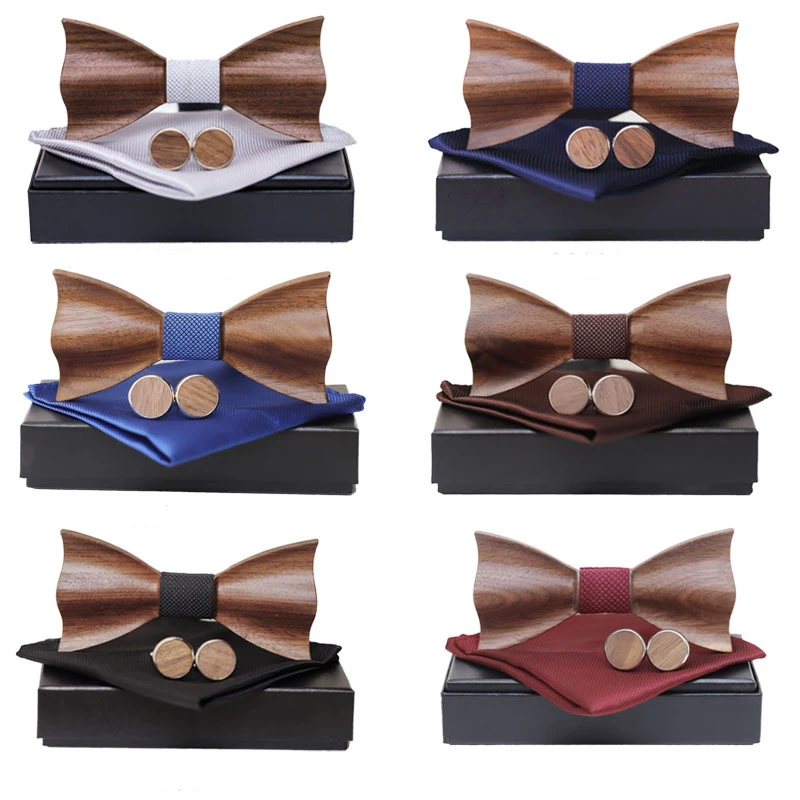 Ricnais 3D деревянный набор галстука бабочки синий красный Карманный квадратный