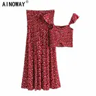 Женский винтажный комплект из двух предметов, топ без рукавов на бретельках, богемная юбка макси с эластичным поясом, комплект из 2 предметов в стиле бохо из искусственного хлопка