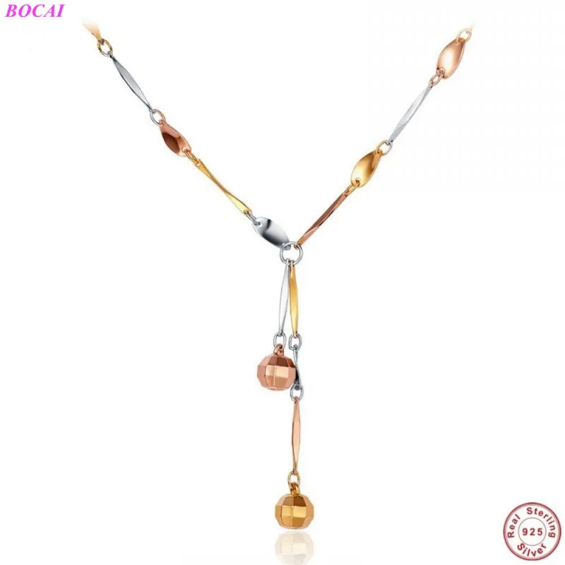 Женское серебряное ожерелье BOCAI S925 пробы цепочка из тайского серебра трех цветов