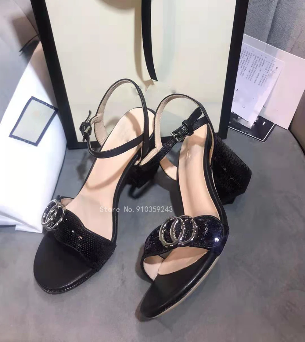 

2021 designer brand top quality women's leather with imported sequin elements fashionable high-heeled sandals in size 34-41