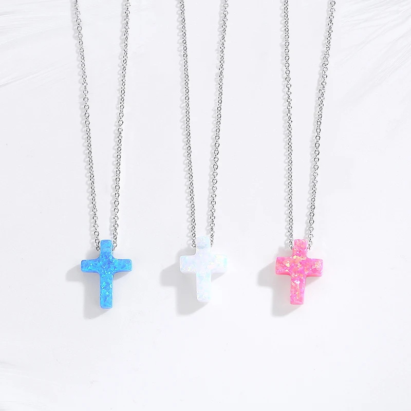 Женское Ожерелье с опаловым крестом KALETINE ожерелье из настоящего серебра 925 пробы