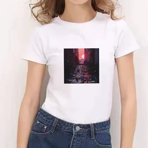 Beautiful Sunset O Neck Tshirts Personality Casual White Ullzang Streetwear T-shirt Harajuku Aesthetics Short Sleeve White Tops