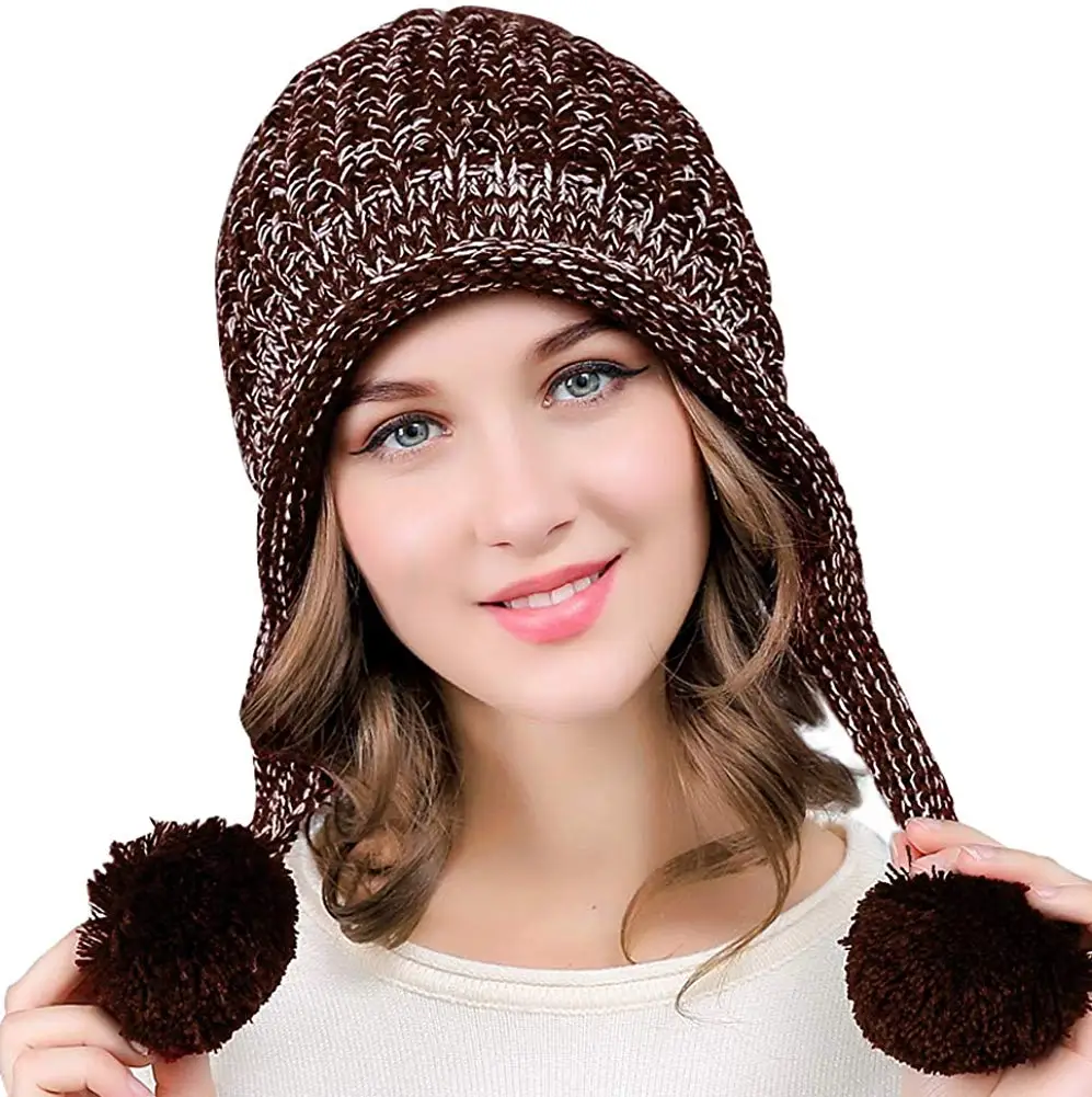 Women And Girls Winter Beanie Hat Warm Fleece Lined Pom Knit Outdoor Skull Cap | Спорт и развлечения