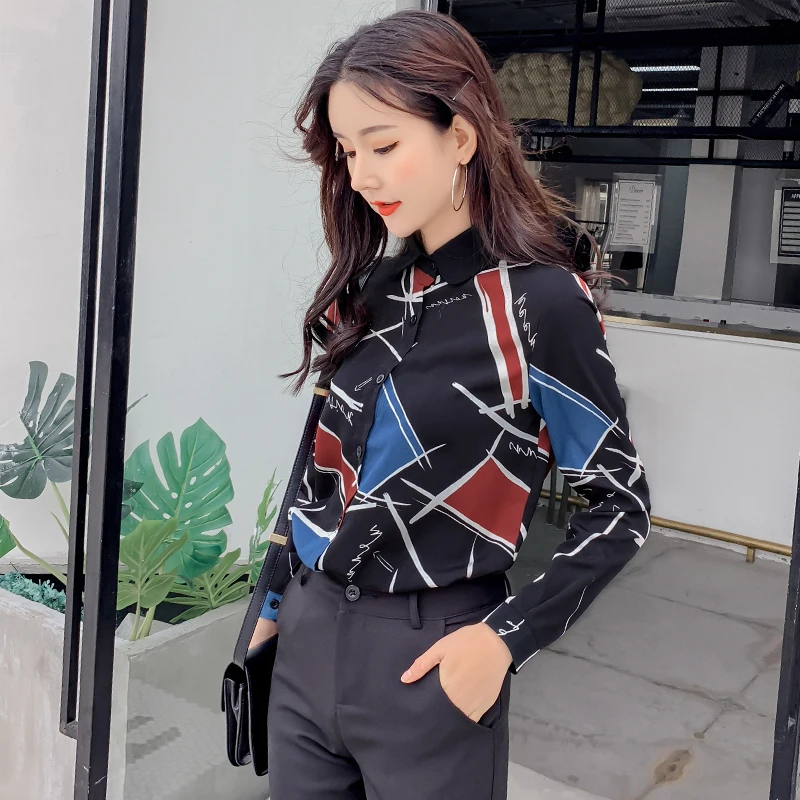 COIGARSAM корейский стиль рубашка с принтом женские топы новые весенние офисные
