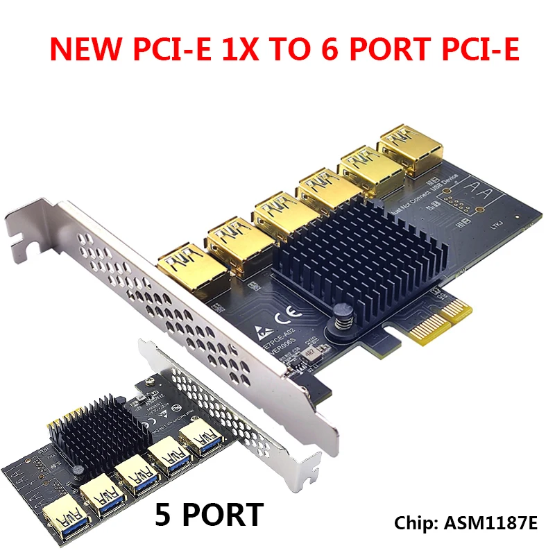 

Переходник PCIE от 1 до 6, переходник PCIE X1 к USB 3,0, усилитель PCI Express, Райзер-карта для графической карты, Майнер биткоинов, плата расширения для ма...