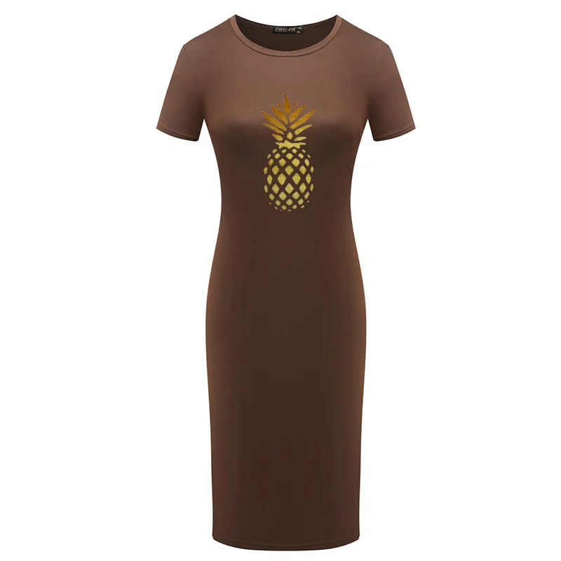 

Summer Women's Bodycon Dress New Casual Pineapple Print Slim Boho Lady Dresses Elegant Tunic Package Hip Vesitdos Plus Size