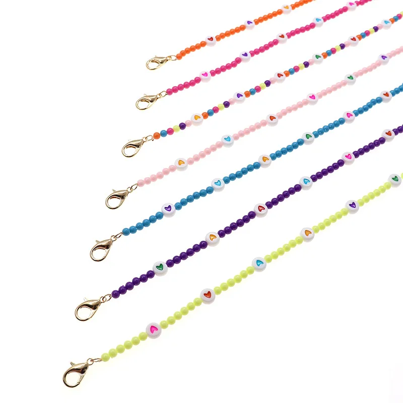 

2020 Handmade Beads Heart Cute mask strap necklace 7 colors mask chain holder accessories