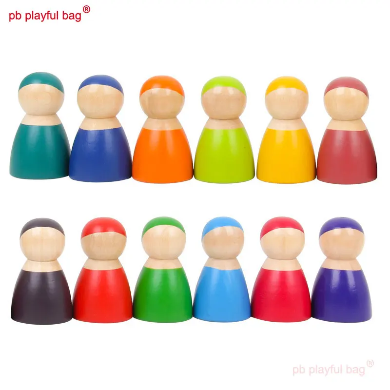 

PB Playful bag Wooden Rainbow Blocks Toys 12 Friends Peg Dolls Bodies Baby Play People Figures Shape Kids Educational Toys UG20