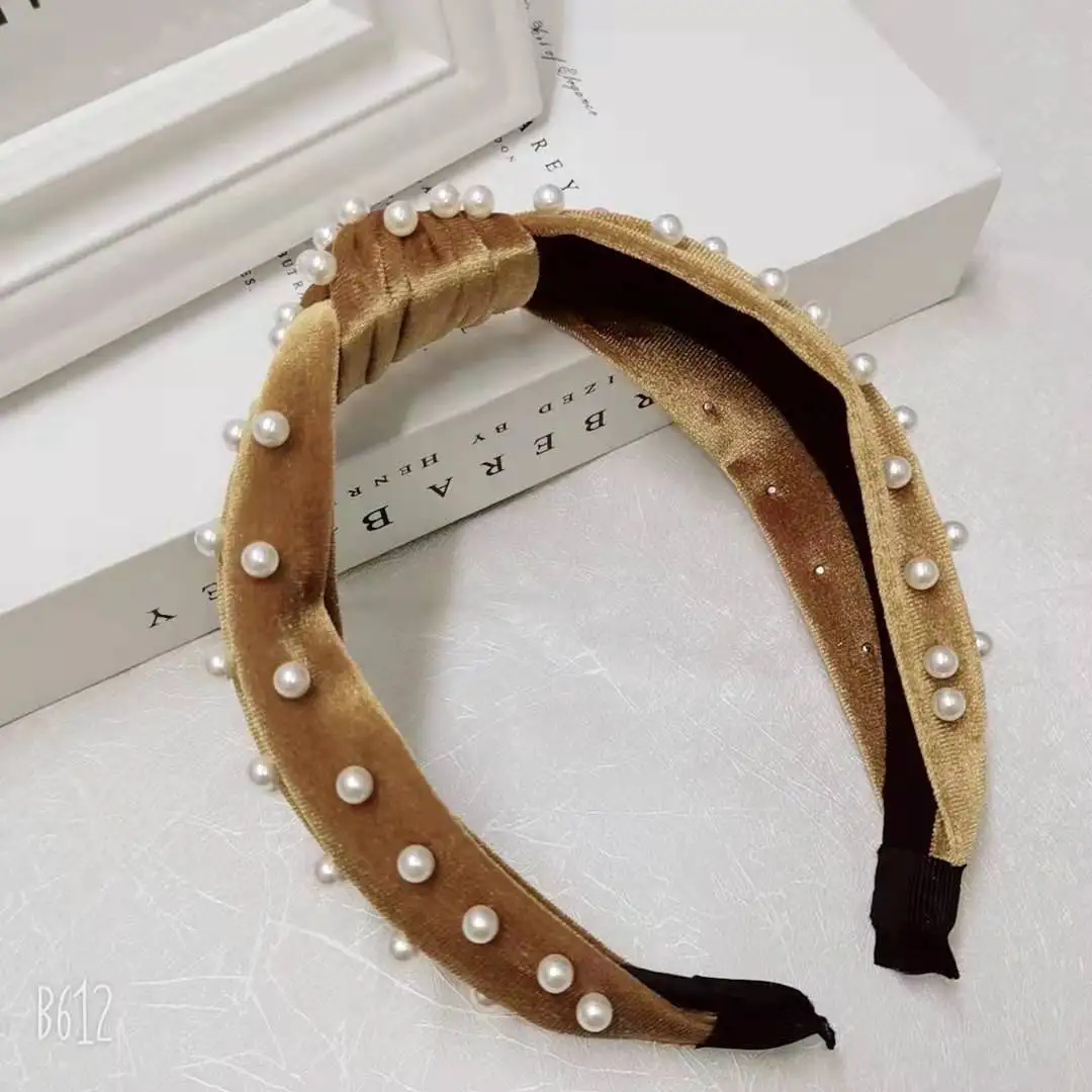 

Vintage Fashion Faux Pearl Elastic Hair Bands Twisted Velvet Pearl Headwear Cross Hair Hoops For Wedding Christmas Xmas Party