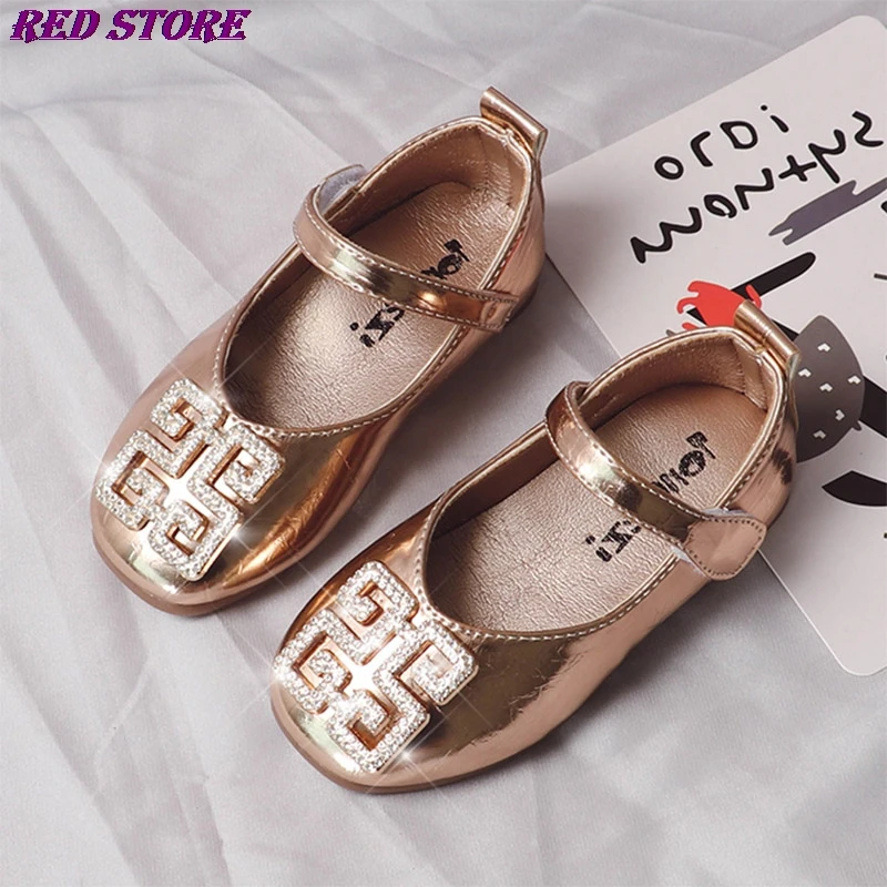 

Girls Dress Shoes Bling Silver Wedding Shoes For Baby Gold Mary Janes Girls Shoes Toddlers Non-slip Patent Leather Soft Flats