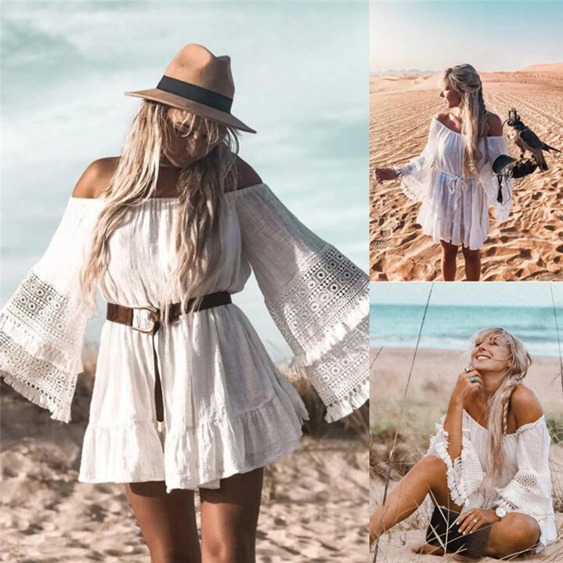 

Women Fashion A-line Dress Sexy Off Shoulder Summer Dresses Woman Party Evening Vestido Mini Dress Casual Beach Sundress