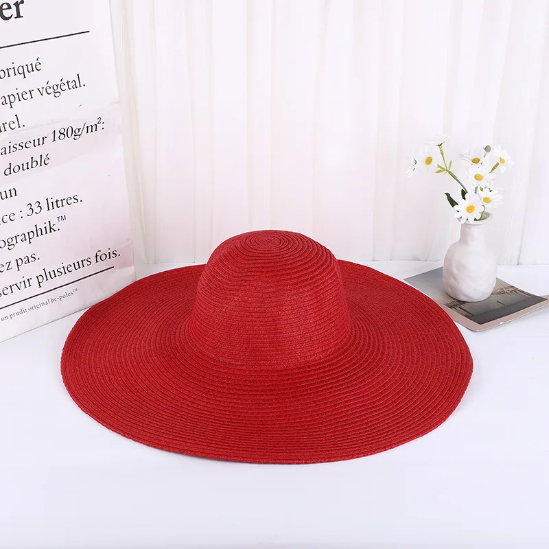 

Summer Sun Hat Womens Ladies Straw Hat Big Wide Along The Beach Hat Sun Hat Simple Foldable Sunscreen UV Resistant Panama Hat