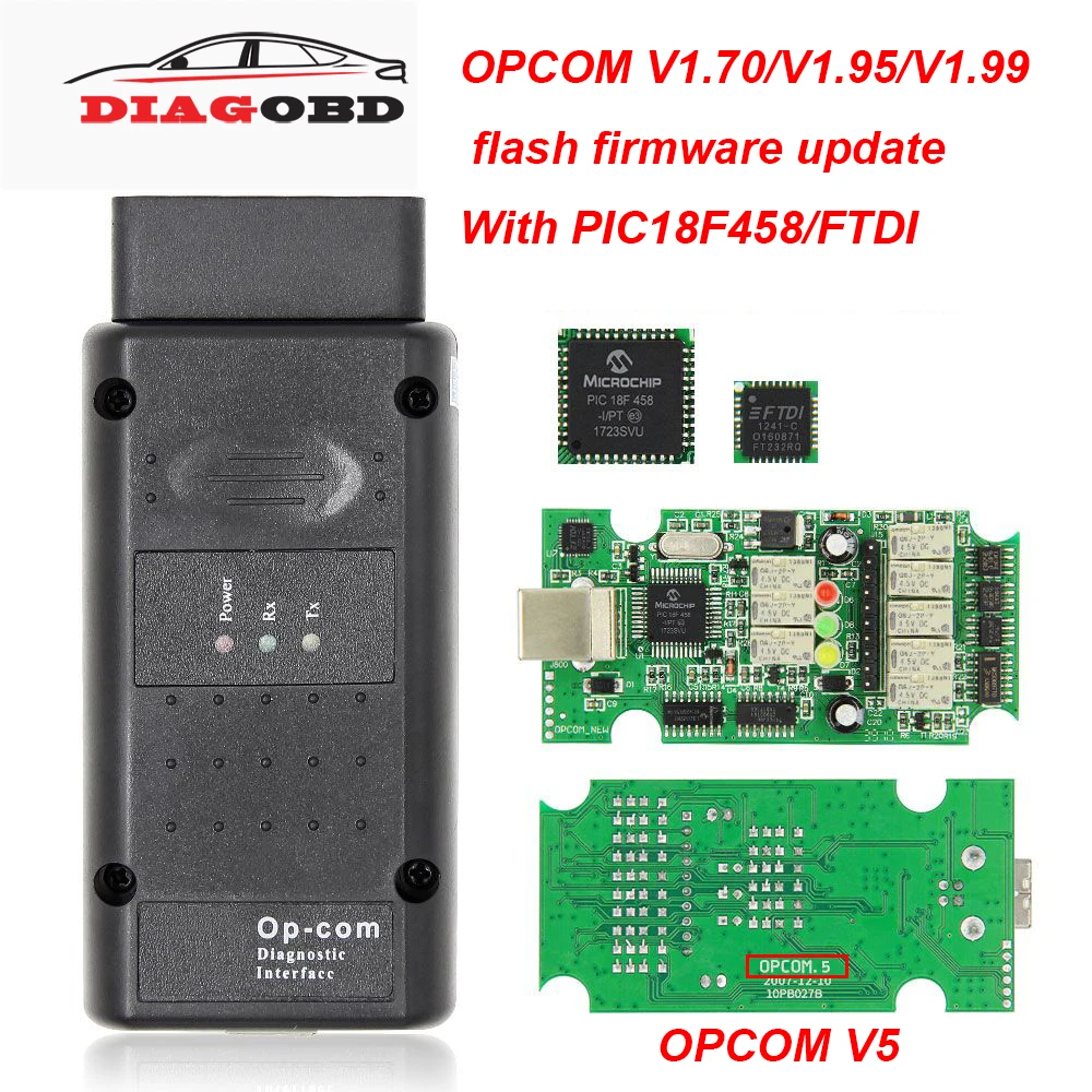 OPCOM V5 V1.99 V1.95 V1.70 2014 в PIC18F458 FTDI Op com flash прошивка обновление OBD OBD2 сканер автомобильный