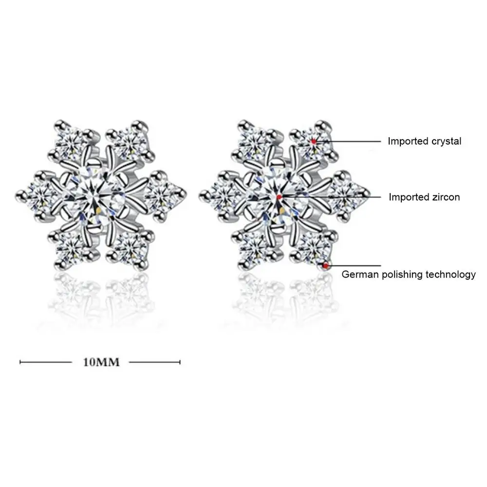 Модные женские серьги-гвоздики в виде снежинки с микро покрытием серьги