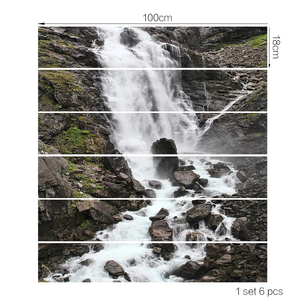 

3D Waterfall Landscape Waterproof Wall Sticker Removable Creative Bedroom Stairs Decorative Shop Home Decor Accept Customization