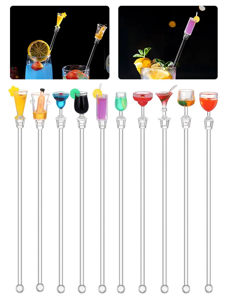 

10Pcs 23cm Cute Cocktail Drink Mixer Bar Stirring Mixing Stick With Colorful Puddler Muddler Ladle Stirrer Miniature Accessories