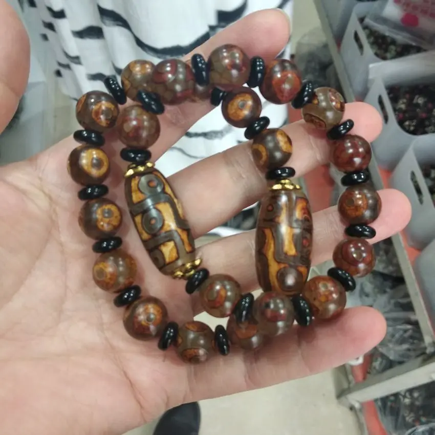 Браслет Lucky тибетский с бусинами дзи mala bangle браслет 3 глазами и 9 глаза Dzi бусины