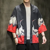 summer thin chinese men cotton linen tang shirt tops hanfu japanese harajuku plus size 5xl kimono ancient robe gown loose coat