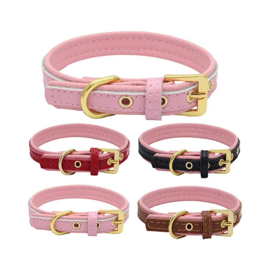 Ошейник для щенков Регулируемая пряжка из воловьей кожи розового цвета на шею