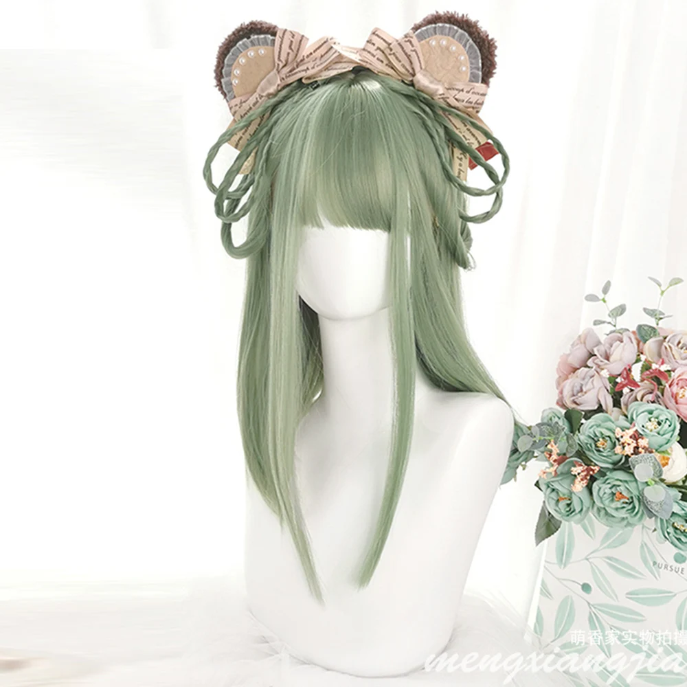 

CosplayMix HalloweenParty Lolita 52CM Lolita Mix Grey Green Ombre Bangs Medium Straight Heat Resistant Synthetic Cosplay Wig