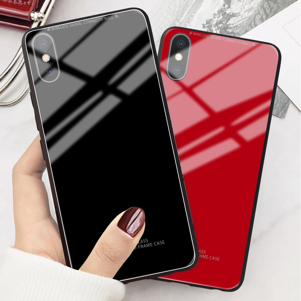 Роскошный черный красный чехол из закаленного стекла для iPhone 6 6s 7 8 Plus XS Max XR X 10