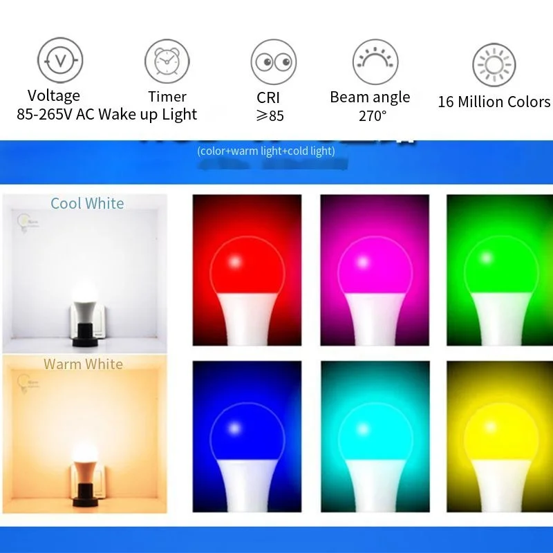 Умная лампа B22 E27 WiFi 10 Вт RGB LED используется с Alexa / Google home 85-265 в + таймер регулируемая