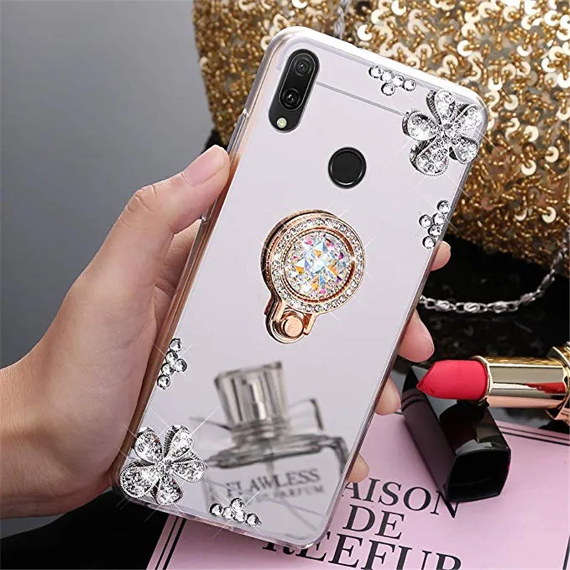 Для huawei Honor 8A 8S 8x 8c Y5 Y6 Y7 Pro Prime 2018 2019 Play Кристалл Мозаика цветок зеркало ТПУ чехол