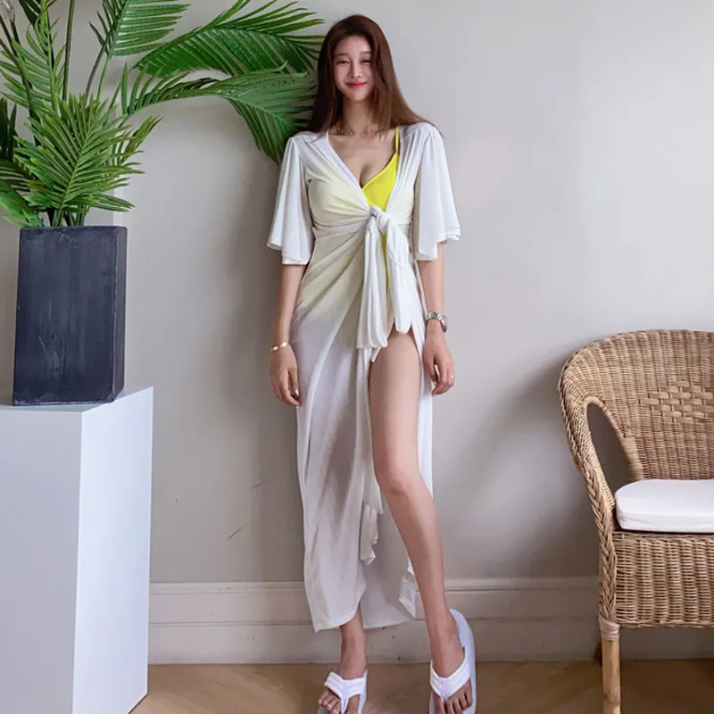 Женское летнее пляжное макси Повседневное платье с v-образным вырезом и разрезом