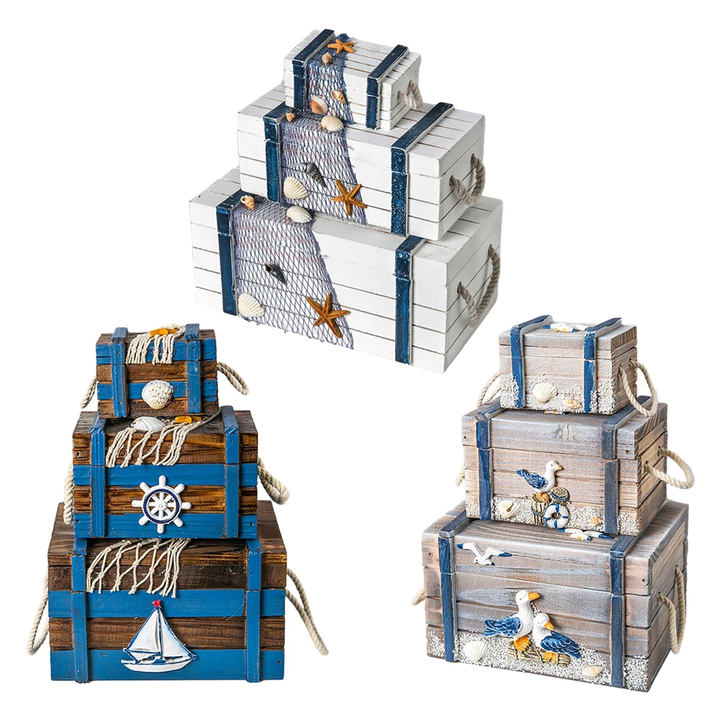 

3-in-1 Mediterranean Wooden Storage Box Jewelry Toys Craft Organizer Case