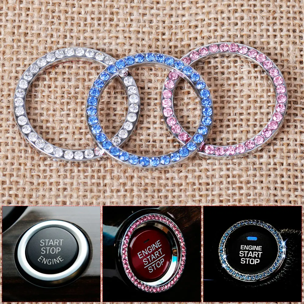 Sonata Engine Start Stop Ring Emblem Sticker- Rhinestone Ignition Button Car Key Knob-Interior Bling Push Auto Decorative | Автомобили и