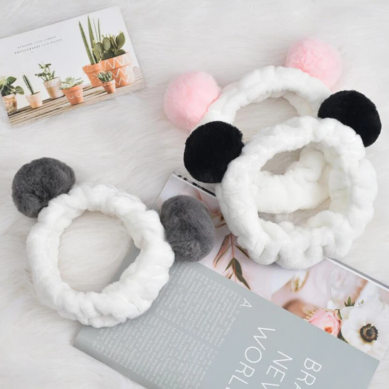 

Fashion Women Head Wrap Soft Coral Fleece Cute Panda Ear Wash Face Hair Bands For Women Girls Makeup Headbands Hair Accessories