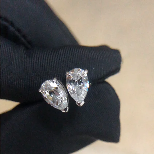 Rainbamabom 925 Sterling Silver Pear Water Drop Created Moissanite Gemstone Ear Studs White Gold Earrings Fine Jewelry Wholesale