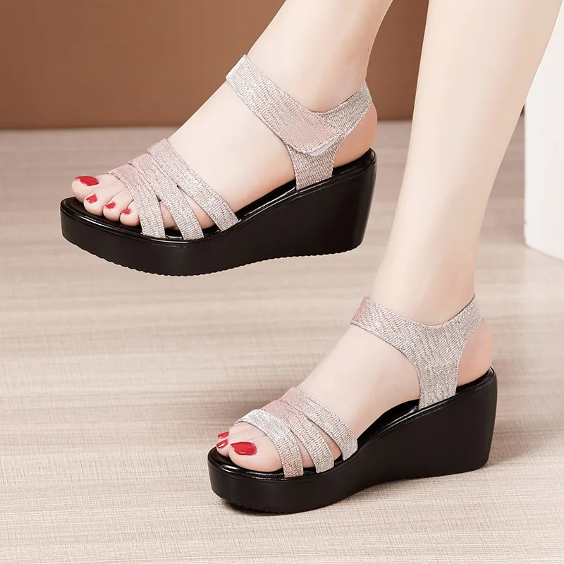 

Wedges High Heel Sandals Women's Summer 2021 New Large Size Comfortable Soft Bottom Wedge Heels