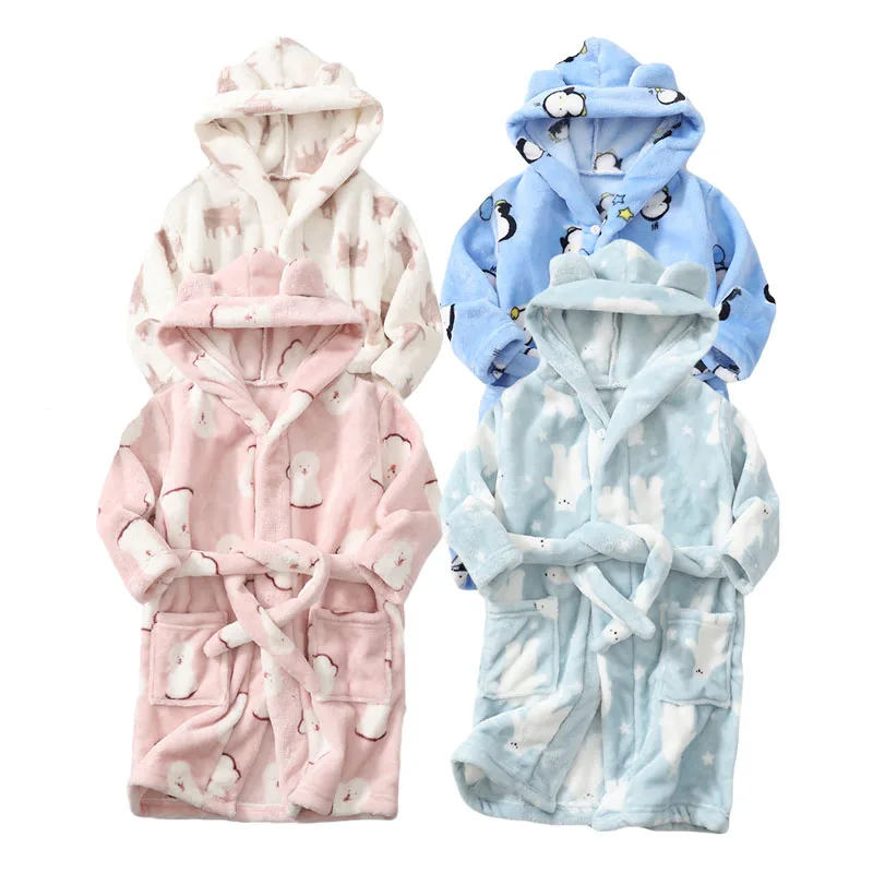 Bata de ba&ntilde;o para ni&ntilde;os y ni&ntilde;as, ropa de dormir de franela para beb&eacute;, bata de noche de dibujos animados, pijamas para ni&ntilde;os de 2 a 12 a&ntilde;os-0