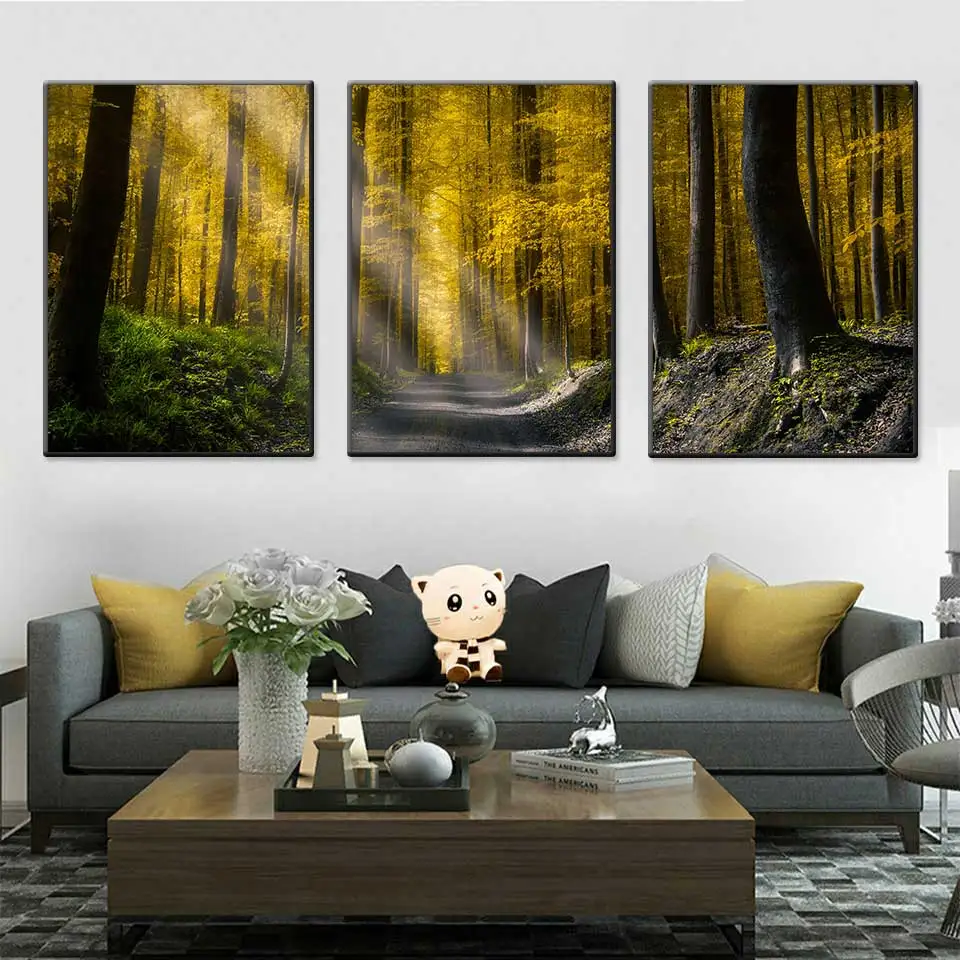 Современный скандинавский Солнечный свет плакат с изображением леса холст