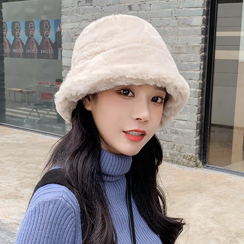 

Lambswool Hat Female Autumn and Winter Korean Version of The Tide Wild Plush Basin Hat Wind Outdoor Cold-proof Cute Face Cap
