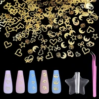 500pcs gold heart metallic nail art stickers set metal nail studs slices thin nail charms diy 3d nail decorations accessories