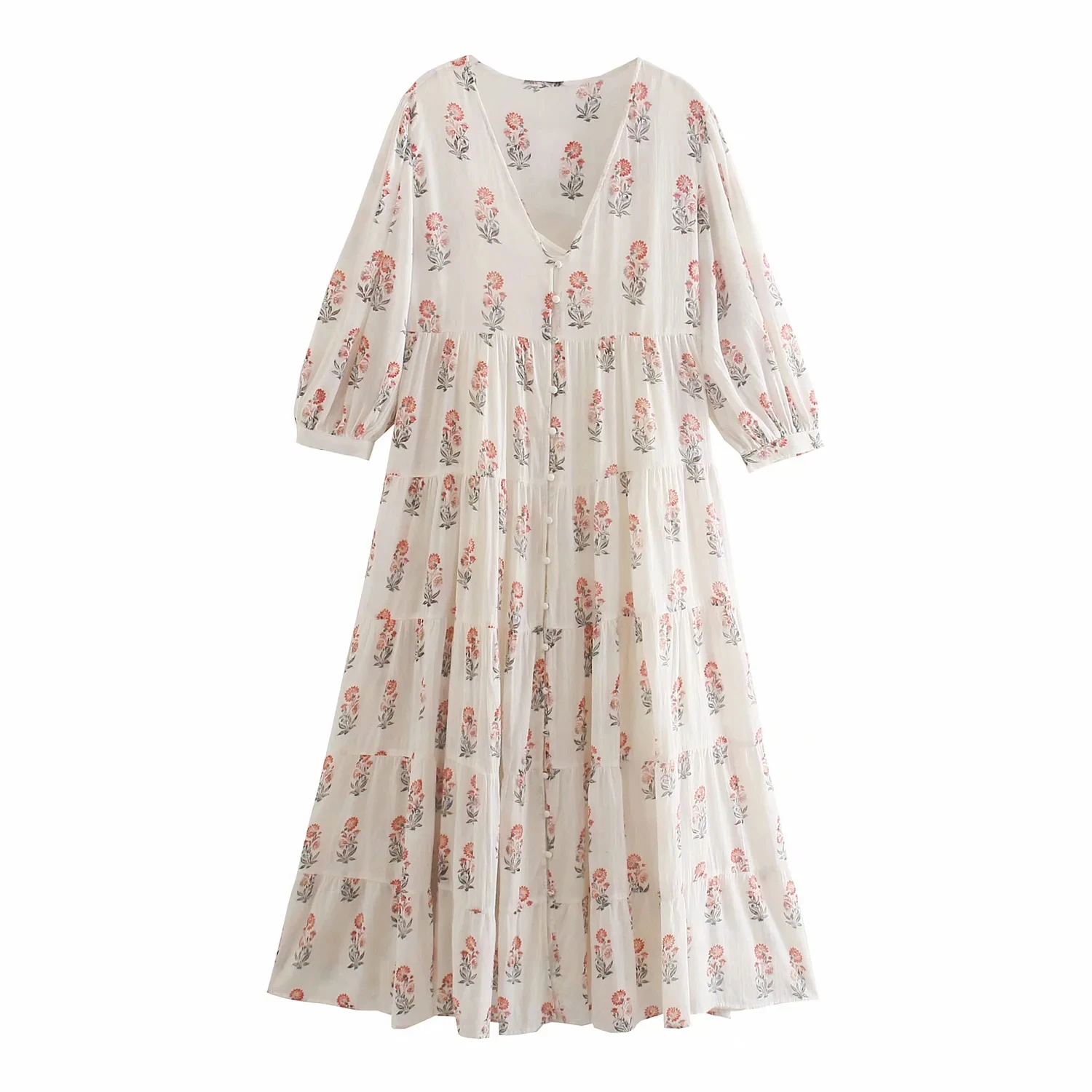 

2021 Oversize Summer women V Neck Baggy long Dresses Fashion Pleated casual Plus Size Vestido loose Flower Printed Midi Dress