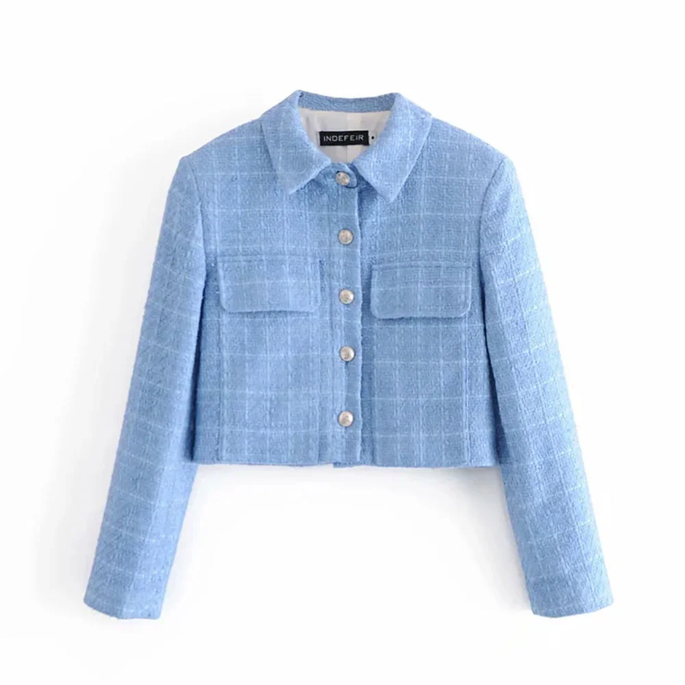 

Women Texture Tweed Crop Top Jacket Fashion Ladies Short Coat Chic Female Outerwear Spring 2021