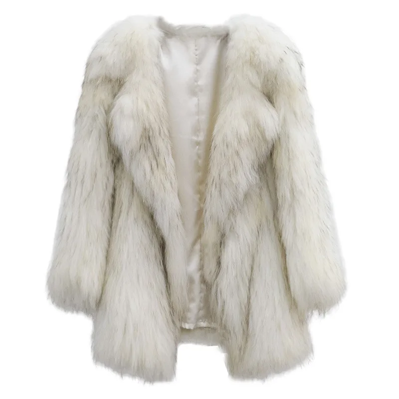 Fashion Slim Real Raccoon Dog Fur Coats Knitted Full Pelt Mid-length Turn-down Collar Oversize Office Lady Winter Women Overcoat