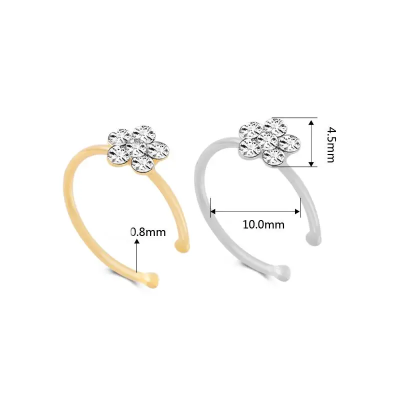 Men Women Fake Crystal Nose Piercing Body Jewelry Floral Hoop Nostril Ring Tiny Flower Helix Cartilage Tragus | Украшения и