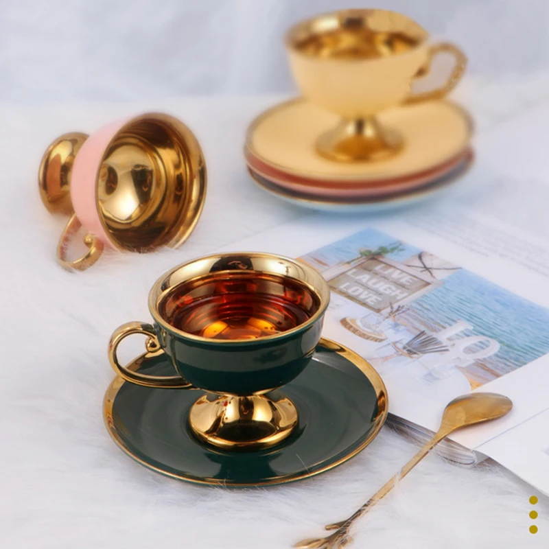 Ceramic Gold-plated Middle East Coffee Cup And Saucer Set Glazed Afternoon Tea Coffee Mug And Saucer with Gift Box