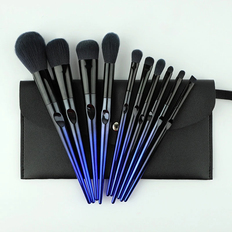 

10 шт. Цвет: черный, синий градиент набор кистей для макияжа глаз тени для бровей, румяна рассыпчатая пудра губ, макияж для лица, инструменты