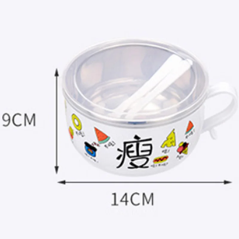 

Stainless Steel Cartoon Noodles Bowl with Lid and Spoon Set Household Utensils Tableware Lunch Box Large Capacity Noodles Bowl