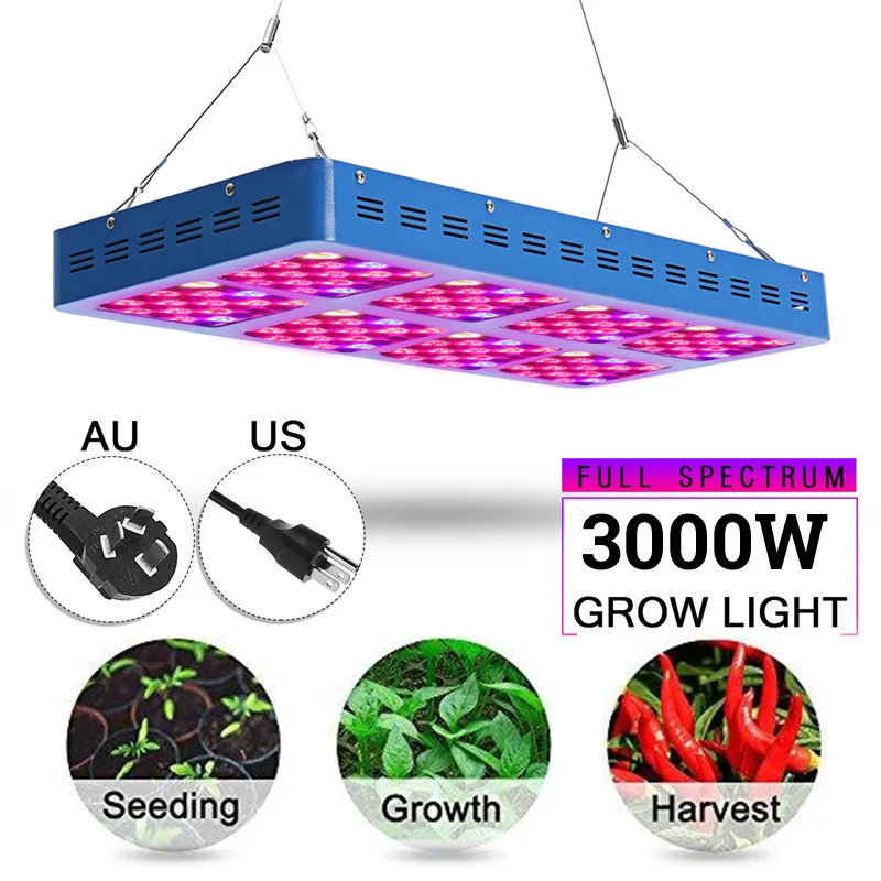 

3000W LED Grow Light Panel Lamp Full Spectrum Double Switch Adjustable Rope AC85-265V 240LEDs 4 Fast Cooling Fans Plant Light